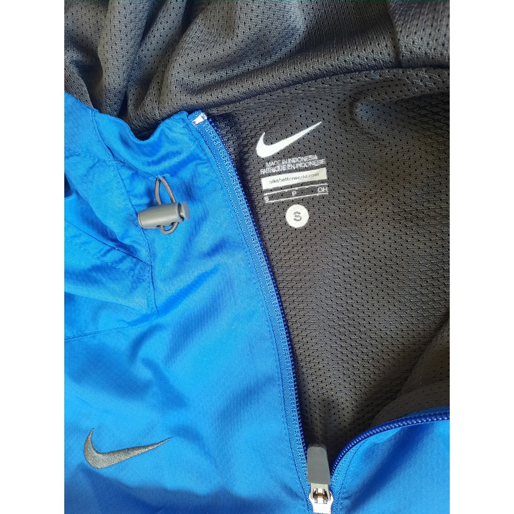 Nike Men Small Two-tone Performance Logo Drawstring Hoodie Blue/Black Winbreaker - Picture 2 of 8